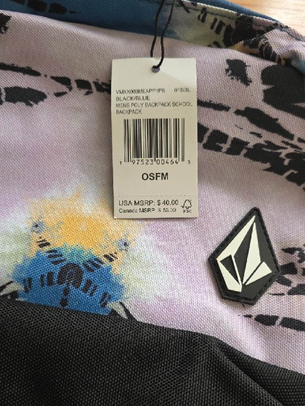 Volcom Black and Blue Accent Patterned Backpack - Picture 3 of 7